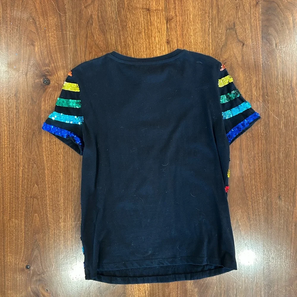 Alice + Olivia Black and Blue Sequin Short Sleeve T-Shirt - Picture 6 of 6